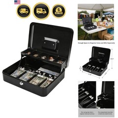 Large Cash Box with Money Tray and Lock – Safe Box for Cash Saving Key Lock M…