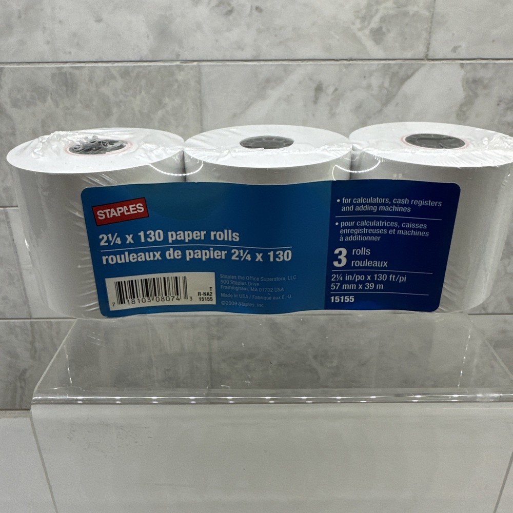 NEW Staples 3 PACK PAPER ROLLS 2 1/4″ x 130′ Calculator Register Adding Machine