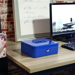 Multi-Compartment Cash Box with Key Lock – Stylish Blue Money Saving Box 9.84”