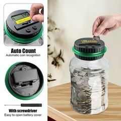 Coin Counter Piggy Bank Digital Counting Money Jar 1.8L LCD Display Green