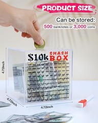 10k Smash Box for Money, Unbreakable Piggy Bank for Adults Save $10,000 Money…