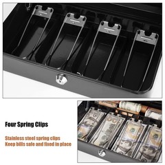 Cash Box with Money Tray and Lock Money Box with Security Cable, Metal Lockin…
