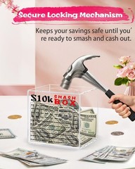 10k Smash Box for Money, Unbreakable Piggy Bank for Adults Save $10,000 Money…