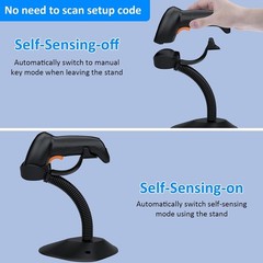 Bluetooth Wireless Barcode Scanner with Auto-Sensing Stand for Quick Scanning