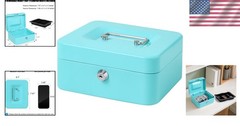Compact Light Blue Cash Storage Box with Key Lock – Perfect for Medications