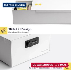 Volcora Cash Box Money Organizer – 15″ x 7.5″ x 4″ Cashbox 5 Compartments Drawer