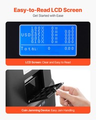 USD Coin Sorter with Screen Display Holds up to 2000 Coins 5 Coin Tubes