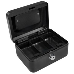 BARSKA 6 Inch Small Steel Cash Box Safe w/ Removable Tray and Key Lock, CB11828