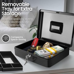Flexzion Cash Box with Key – Portable Metal Cash Box for Small Businesses