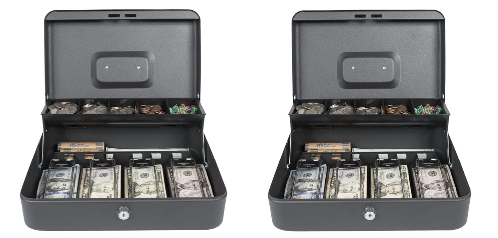 2 LOT Large Cash Box with Money Tray and Lock, Metal Money Box for Cash, Lockbox