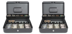 2 LOT Large Cash Box with Money Tray and Lock, Metal Money Box for Cash, Lockbox