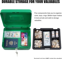 Large Green Lock Box with Money Tray 9.84×7.87×3.54 inch Metal Safe Cash Box