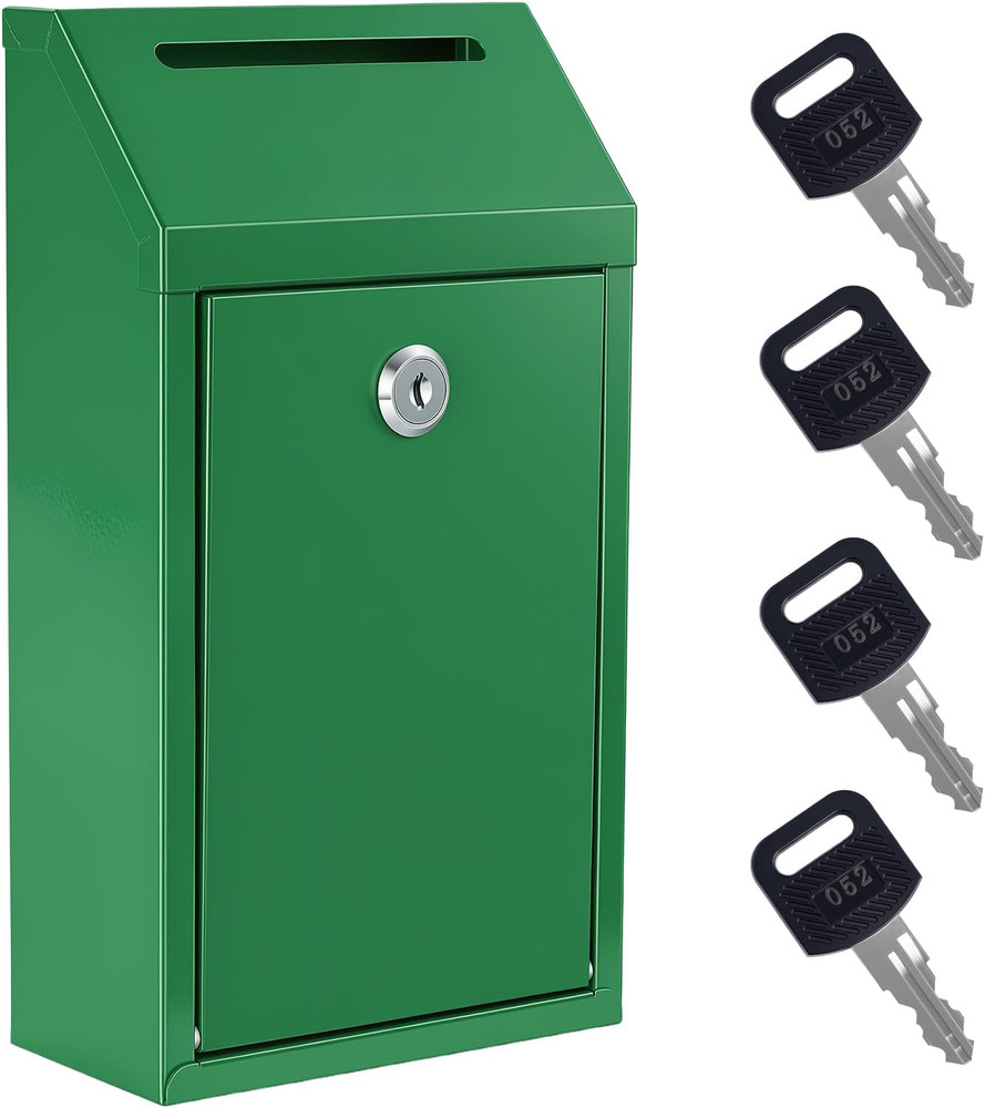 Sumerfnt Cash Box Wall Mount, Metal Money Drop Box with Lock and Slot, Money Col