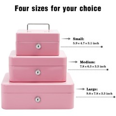 Steel Cash Box with Key Lock, Metal Small Money Pink – 5.9″ x 3.1″ x 4.7″