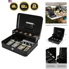 Large Cash Box with Money Tray and Lock – Safe Box for Cash Saving Key Lock M…