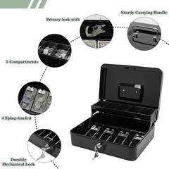 Metal Cash Box with Key Lock 11.8×9.4×3.5 Inches Removable Money Tray Portable