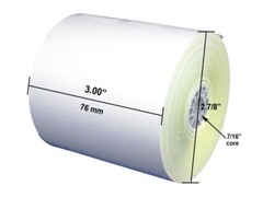 3″ x 90′ 2-ply Carbonless White/Canary Receipt Paper Rolls, 50 rolls/case