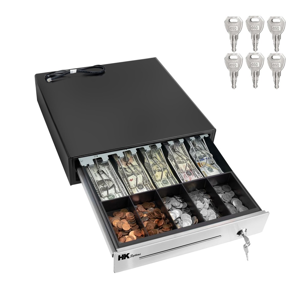 16inch “Stainless Steel” Front Heavy Duty Black POS Cash Drawer with 5Bill/5Coin