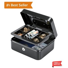 Medium Cash Box with Removable Money Tray, Key Lock Metal Storage Box with 2 …