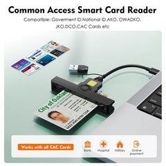2-in-1 Type C Dual Connector CAC Card Reader, USB Smart Card Reader for Windows