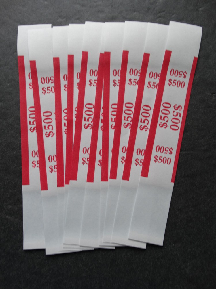 10 – Red $500 Five Hundred Cash Money Self-Sealing Straps Currency Bands
