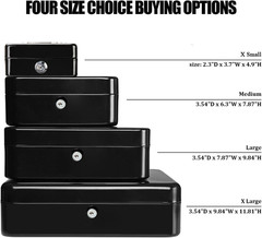 Jssmst Locking Medium Steel Cash Box with Money Tray,Lock Box,Black