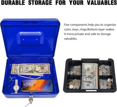 Steel Cash Box with Key Lock, Metal Small Money Organizer with Money Tray,Cas…