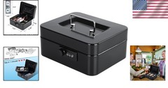 Sleek Black Cash Box with Combination Lock and Coin Tray – Organize Your Value