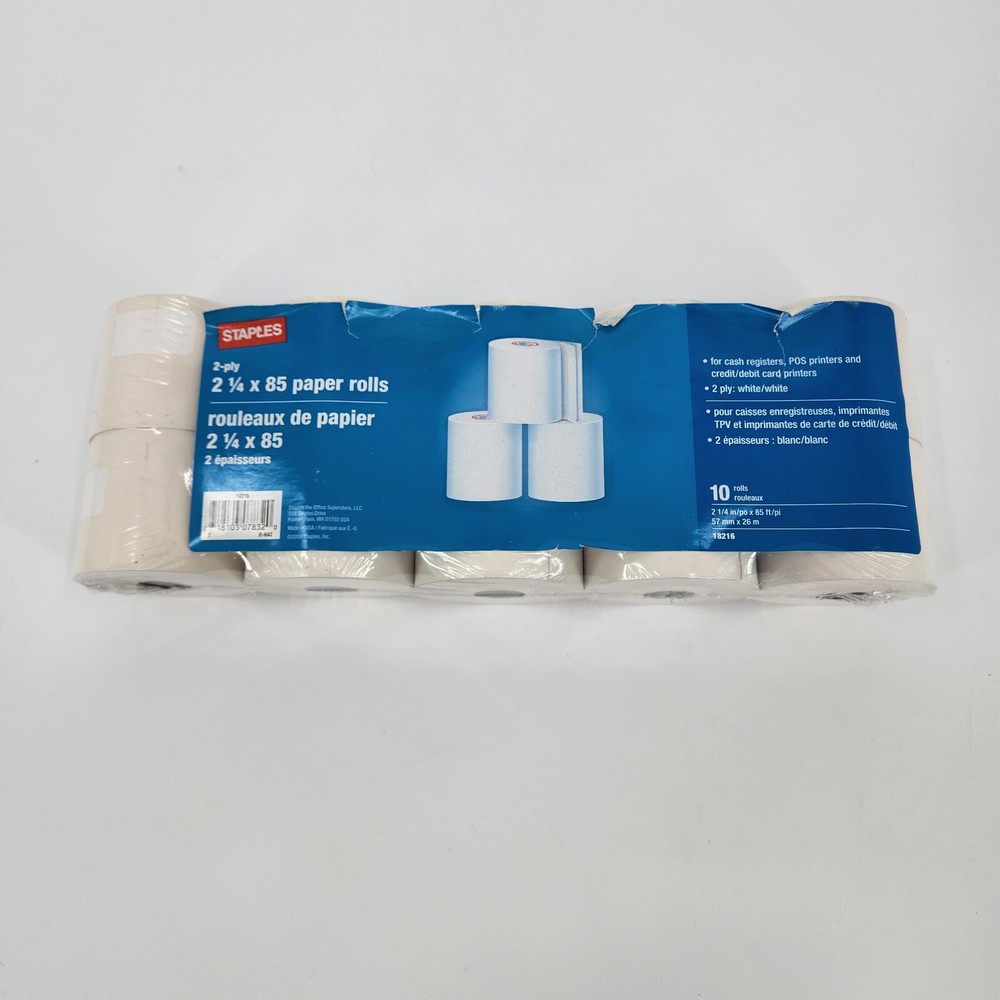 Staples Bond Receipt Paper Rolls, 2 1/4″ x 85′, 10/Pack 18216
