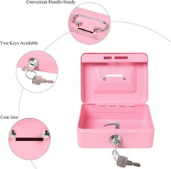 Small Cash Box Lock Key Metal Coin Piggy Bank Pink