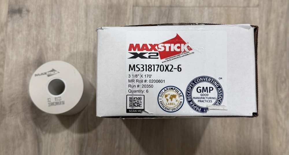 3 1/8″ (3.80 mm) x 170′ Iconex Full-Tack Sticky Media Linerless Labels (6 rolls)