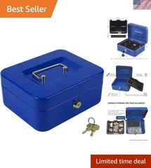Blue Cash Box with Key Lock – Portable Storage Solution, 7.87″x6.3″