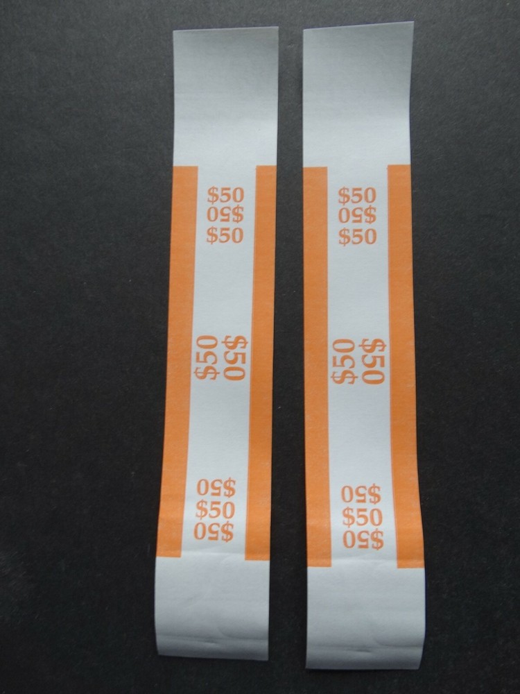 2 – Orange $50 Cash Money Self-Sealing Straps Currency Bands