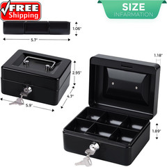 Small Cash Box with Money Tray and Lock, Metal Cash Lock Box with Key, Petty Cas
