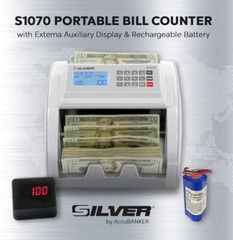 SILVER By AccuBANKER S1070 Bill Counter & 4-Point Counterfeit Detector w/Battery