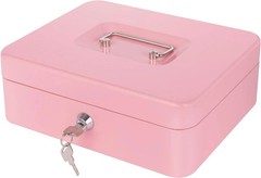 Pink Cash Box with Money Tray and Lock, Metal Money Box for Cash, Lock Box for
