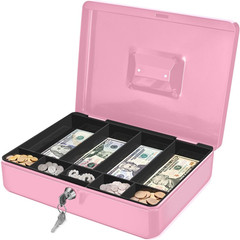 Cash Box with Money Tray and Lock – Metal Cash Box for Small Businesses, 9-Compa