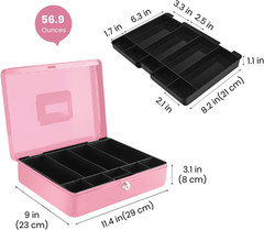 Cash Box with Money Tray and Lock – Metal Cash Box for Small Businesses, 9-Compa