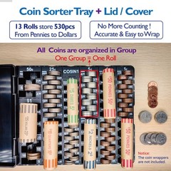 Coin Sorting Tray Coin Counter with Lid for All Coins Accurate & Easy to Wrap