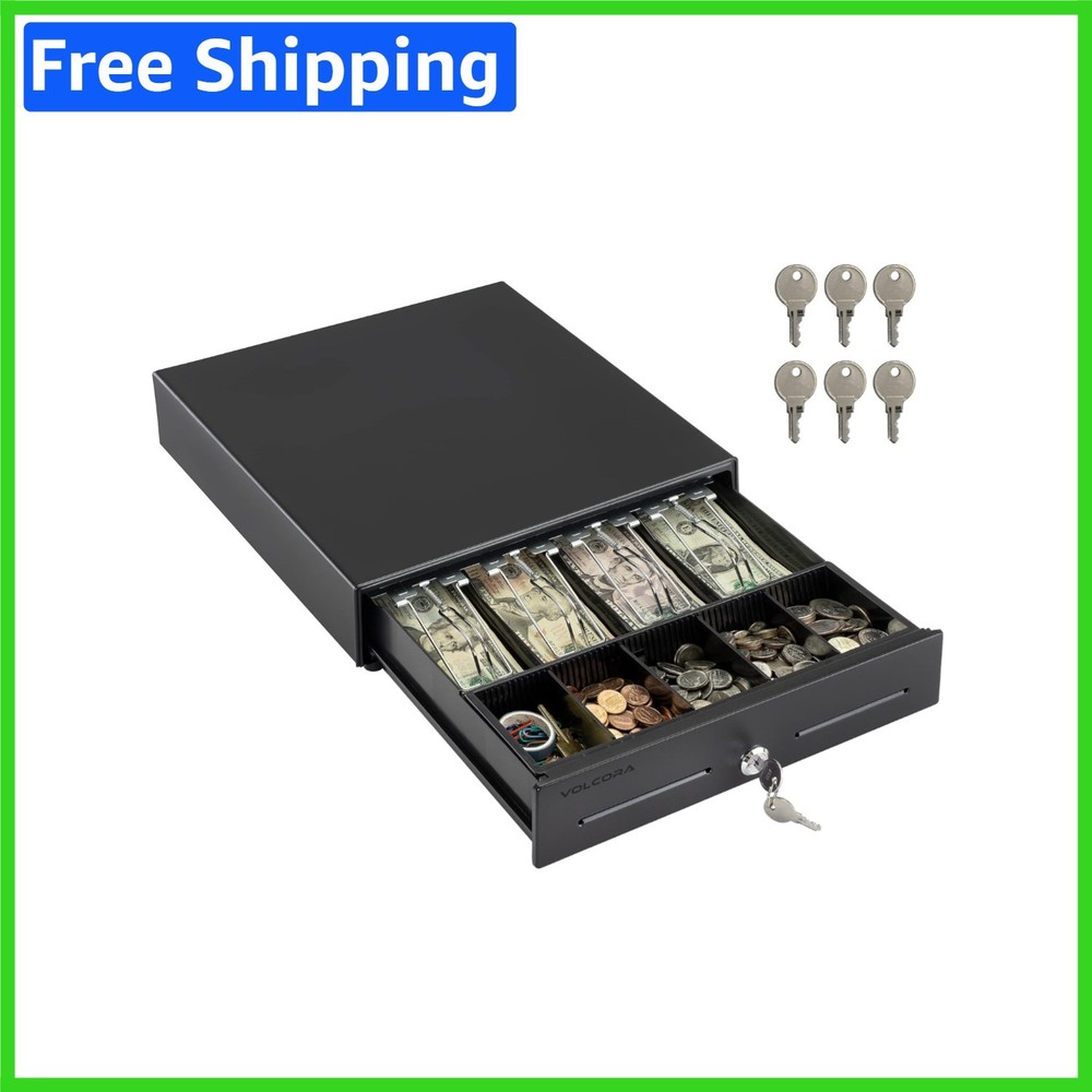 Compact 13″ Cash Register Drawer with 4 Bill, 5 Coin Slots for Small Businesses