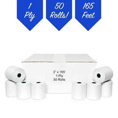 PM Company Cash Register Paper Rolls, 3 Inch x 165 Feet, 50 Rolls per Carton
