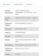 Zebra VC70N0 Ultra Rugged Vehicle Mobile Computer VC70N0-MA0U702G7WR (X7)