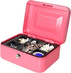 Elegant Pink Metal Cash Box with Key Lock – Portable & Durable Storage Solution