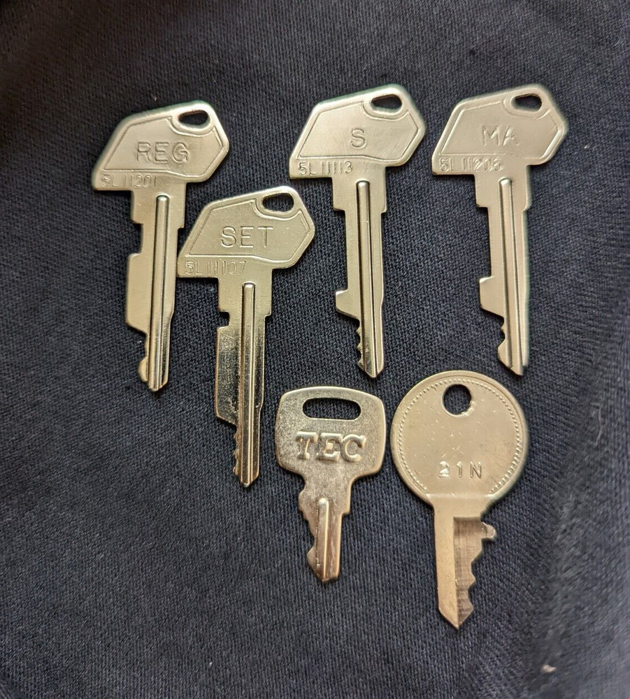 TEC Cash Register Keys – Set of 6 – S, SET, REG, MA, 21N, 205 5L11 series