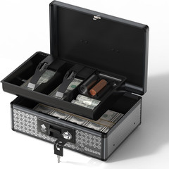 Cash Box with Lock, Money Box with Key Lock & Removable Coin Tray 8.85 * 5.3 * 1