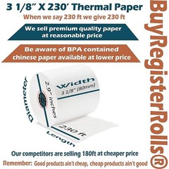 3 1/8 x 230 60GSM THERMAL POS RECEIPT PRINTER ROLL PAPER BPA FREE USA 50 ROLLS