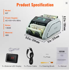 Money Counter Machine Bill Counter with UV MG IR DD Counterfeit Detection VEVOR