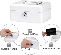 Durable White Cash Box with Key Lock – Ideal for Festivals and Schools, 5.9″