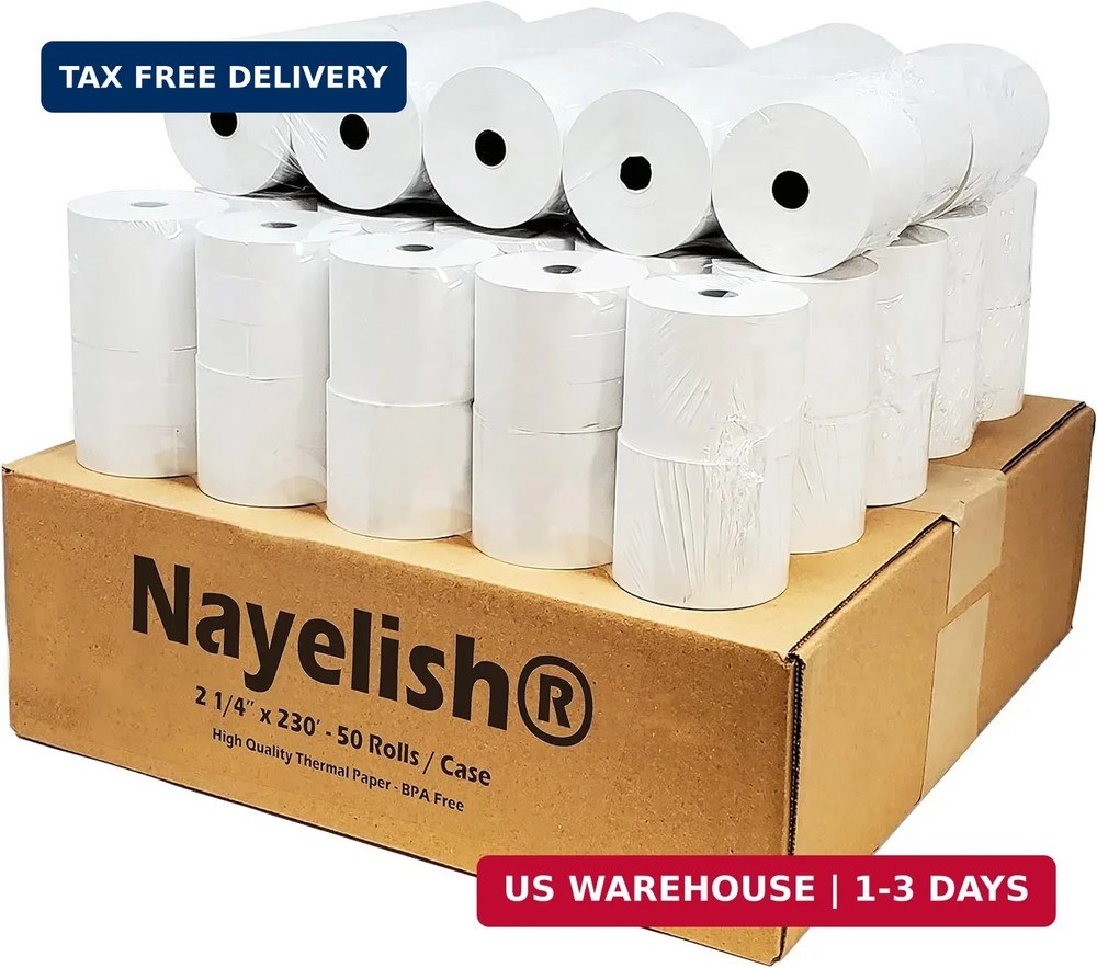 2-1/4 x 230′ 1-Ply Thermal Paper (50 Rolls) BPA Free Cash Register Tape for Shar