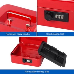 Small Red Cash Box, Combination Lock, 7.87×6.3×3.54, Money Tray, Metal, Set